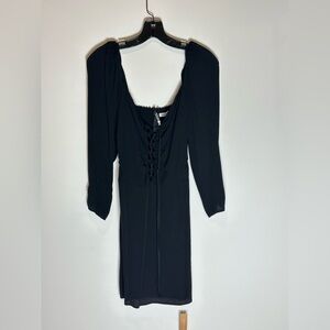 Reformation mini tie front ruched puff long sleeve midnight dress